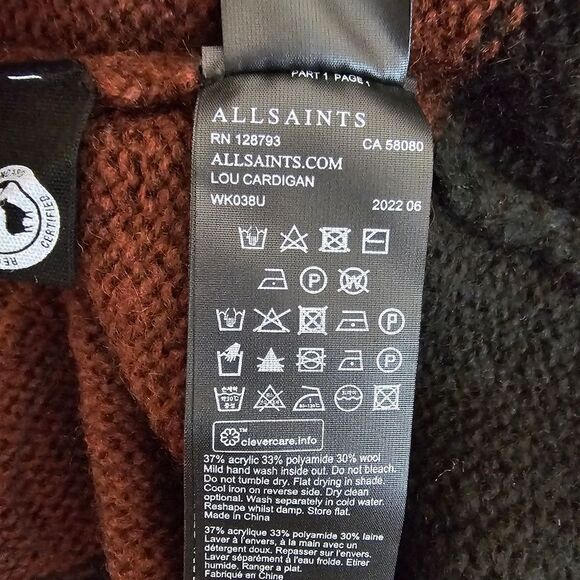 New! AllSaints Lou Stripe Wool Italian Brushed Knit Cardigan Oversized Sweater - Picture 14 of 14